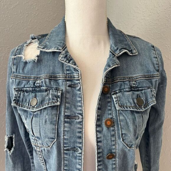 Kut From The Kloth Distressed Denim Crop Jacket Size XS - Picture 2 of 8